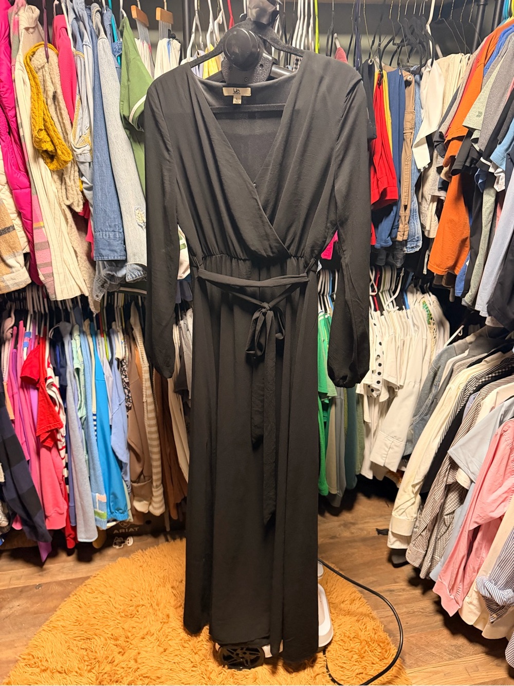 Black Long Sleeve Wrap Maxi Dress - Elegant Everyday